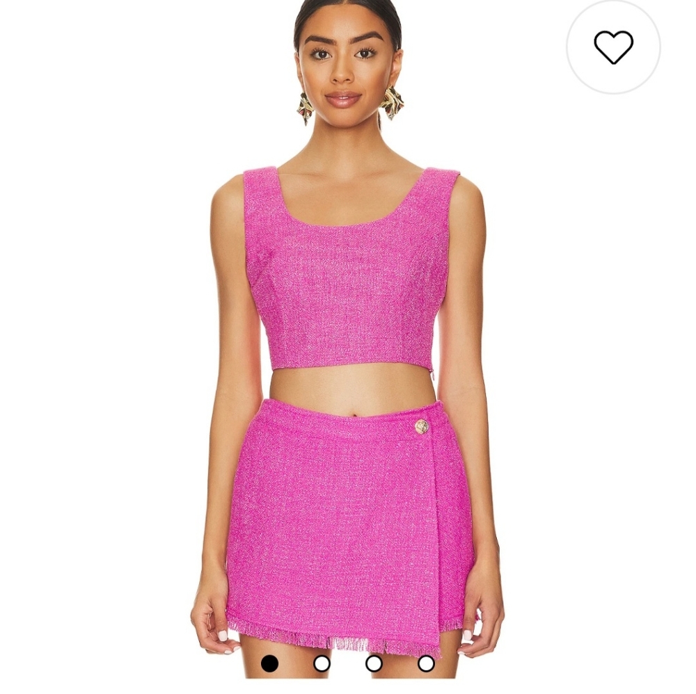 Central Park West Pink and Gold Skort with Fringe Hem